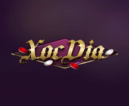 Stylized 'Xoc Dia' logo featuring gold letters with red and white decorations, set against a dark purple background.